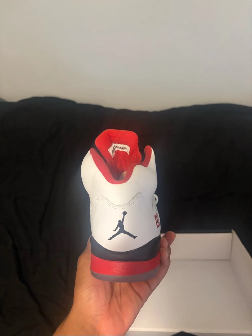 Jordan Air Jordan 5 Retro White/Fire Red/Black Men's Shoe Box Label